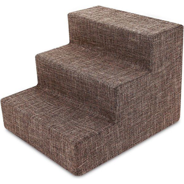 BEST PET SUPPLIES Linen Covered Foam Foldable Cat & Dog Stairs, Brown