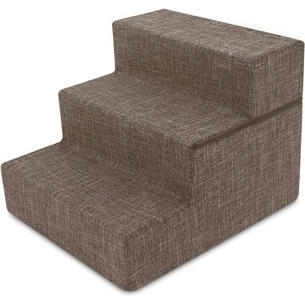 BEST PET SUPPLIES Linen Covered Foam Foldable Cat & Dog Stairs, Brown