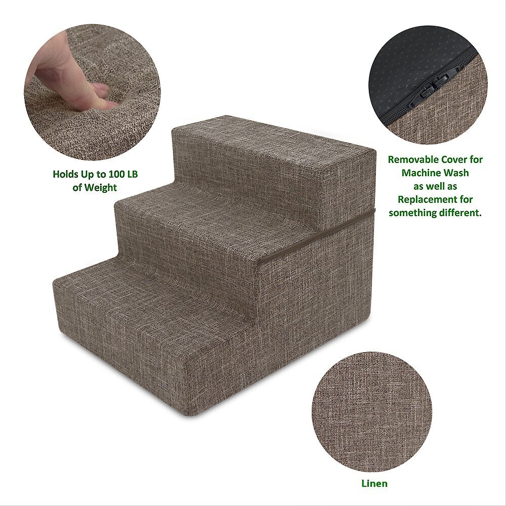 BEST PET SUPPLIES Linen Covered Foam Foldable Cat & Dog Stairs, Brown, Small