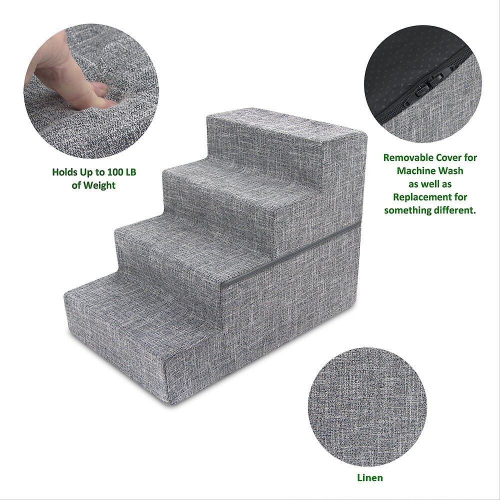 BEST PET SUPPLIES Linen Covered Foam Foldable Cat & Dog Stairs, Gray