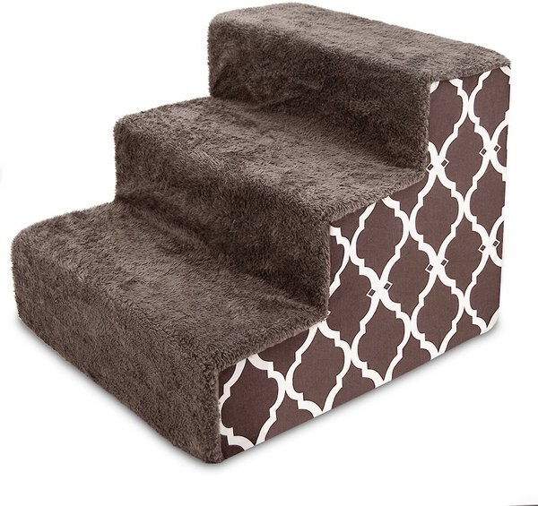 BEST PET SUPPLIES Lattice Print Foam Dog & Cat Stairs, Brown, Small
