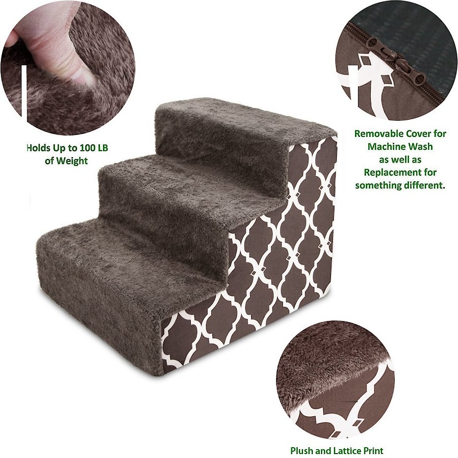 BEST PET SUPPLIES Lattice Print Foam Dog & Cat Stairs, Brown, Small
