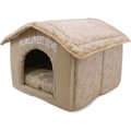 Best Pet Supplies Home Sweet Home Plush Covered Cat & Dog Bed, Brown/Bones