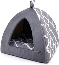 Best Pet Supplies Linen Tent Covered Cat & Dog Bed, Gray Lattice, Medium