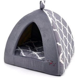 Best Pet Supplies Linen Tent Covered Cat & Dog Bed, Gray Lattice, Medium