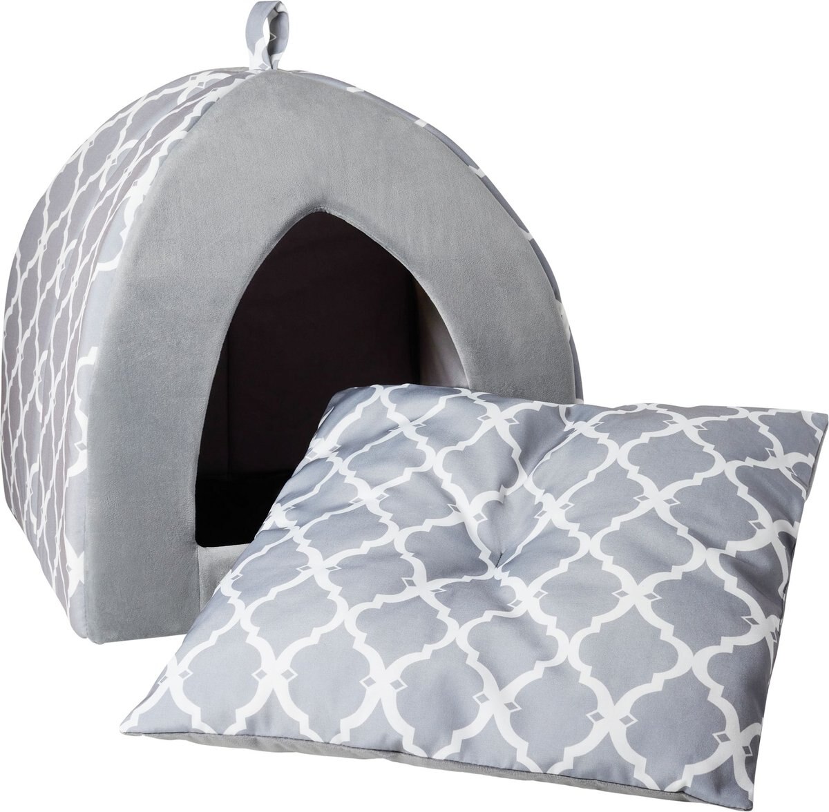 BEST PET SUPPLIES Linen Tent Covered Cat & Dog Bed, Gray Lattice, X