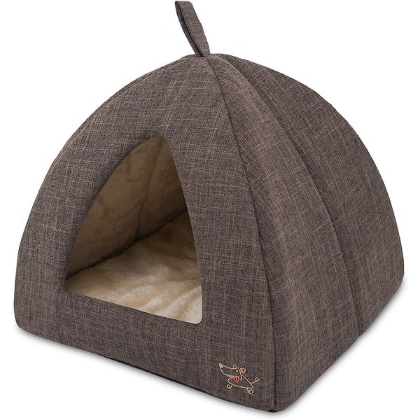 BEST PET SUPPLIES Linen Tent Covered Cat & Dog Bed, Brown, XLarge