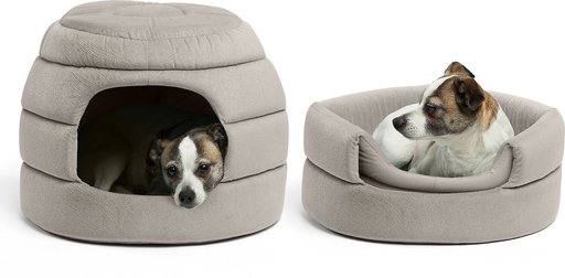 Best Friends by Sheri 2-in-1 Honeycomb Hut Covered/Bolster Cat & Dog Bed, Grey, Standard
