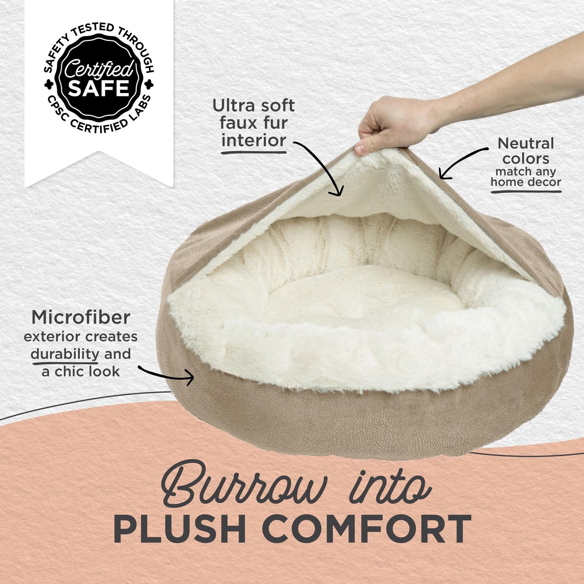 BEST FRIENDS BY SHERI Cozy Cuddler Covered Cat & Dog Bed, Wheat