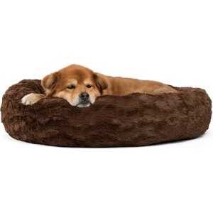 Best Friends by Sheri Calming Lux Fur Donut Cuddler Bolster Cat & Dog Bed, Dark Chocolate, Medium