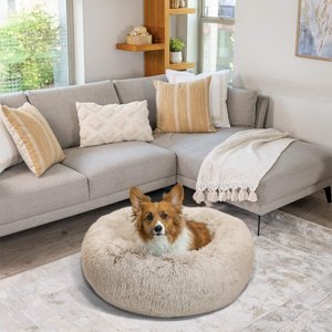 Best Friends by Sheri The Original Calming Shag Fur Donut Cuddler Cat & Dog Bed, Taupe, Medium