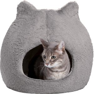 Best Friends by Sheri Meow Hut Covered Cat & Dog Bed, Grey, Jumbo