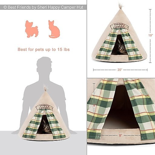 Best Friends by Sheri Novelty Hut Covered Cat & Dog Bed, Happy Camper