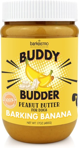 Bark Bistro Company Buddy Budder Barking Banana Peanut Butter Lickable Dog Treat, 16-oz jar slide 1 of 8