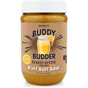 Bark Bistro Company Buddy Budder Ruff Ruff Raw Peanut Butter Lickable Dog Treats, 16-oz jar