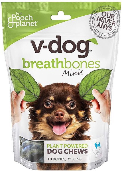 V-Dog Breathbones Mini Rawhide-Free Dental Dog Treats, 10 count slide 1 of 3