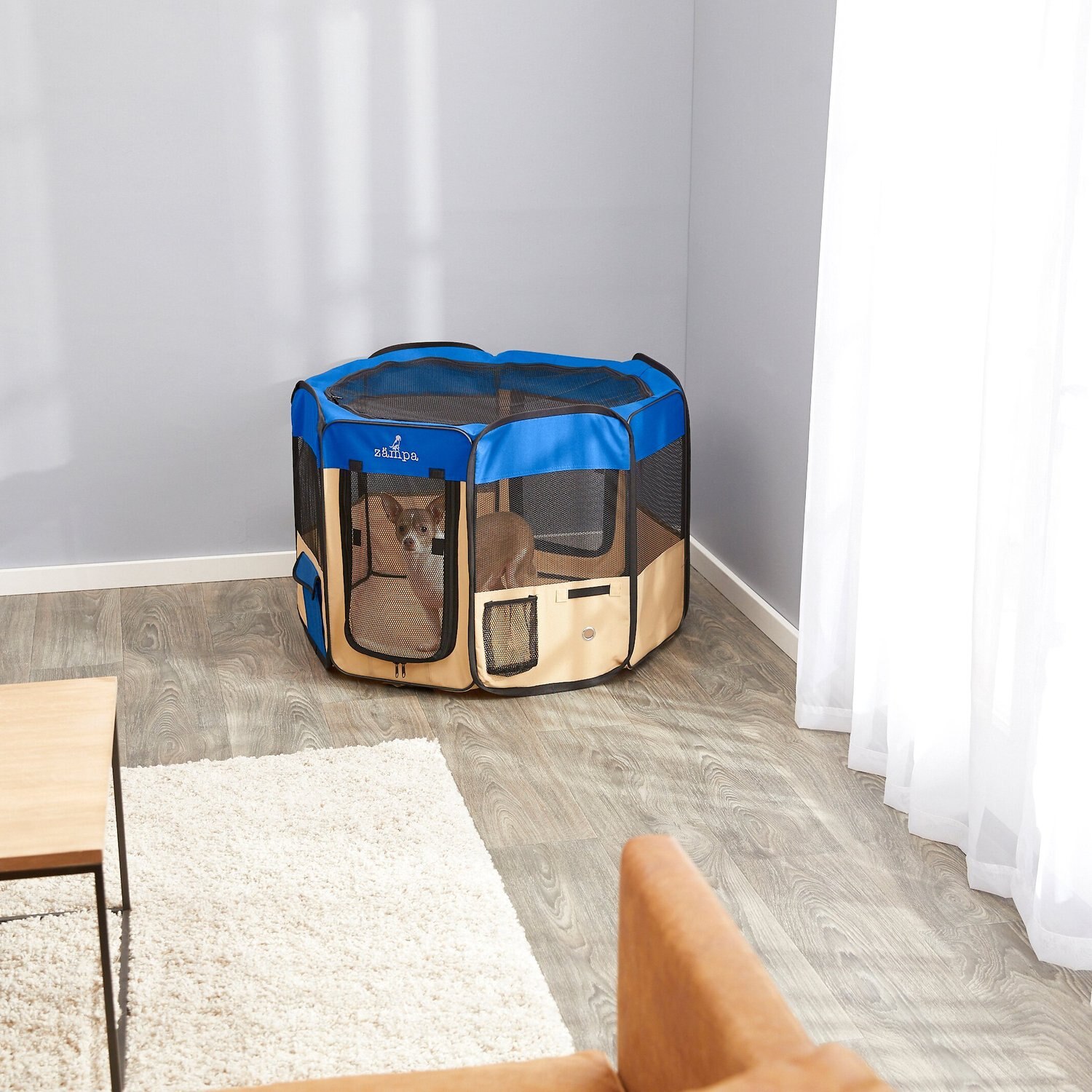 ZAMPA Pet Folding Softsided Dog & Cat Playpen, Blue, Small