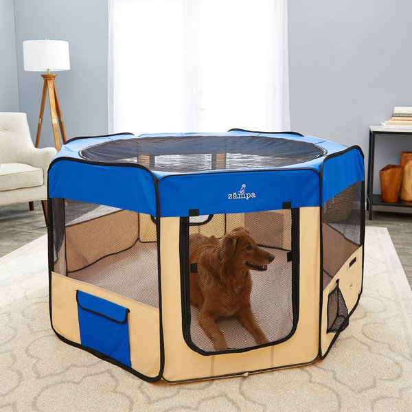 ZAMPA Pet Folding Softsided Dog & Cat Playpen, Blue, Large