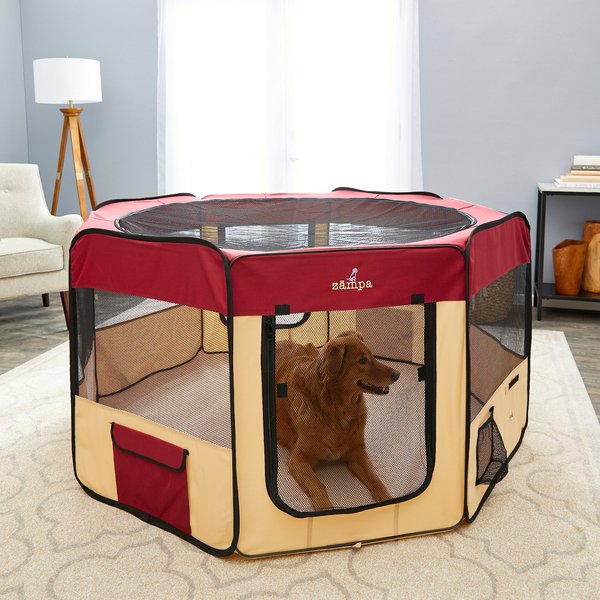 ZAMPA Pet Folding Softsided Dog & Cat Playpen, Red, Large