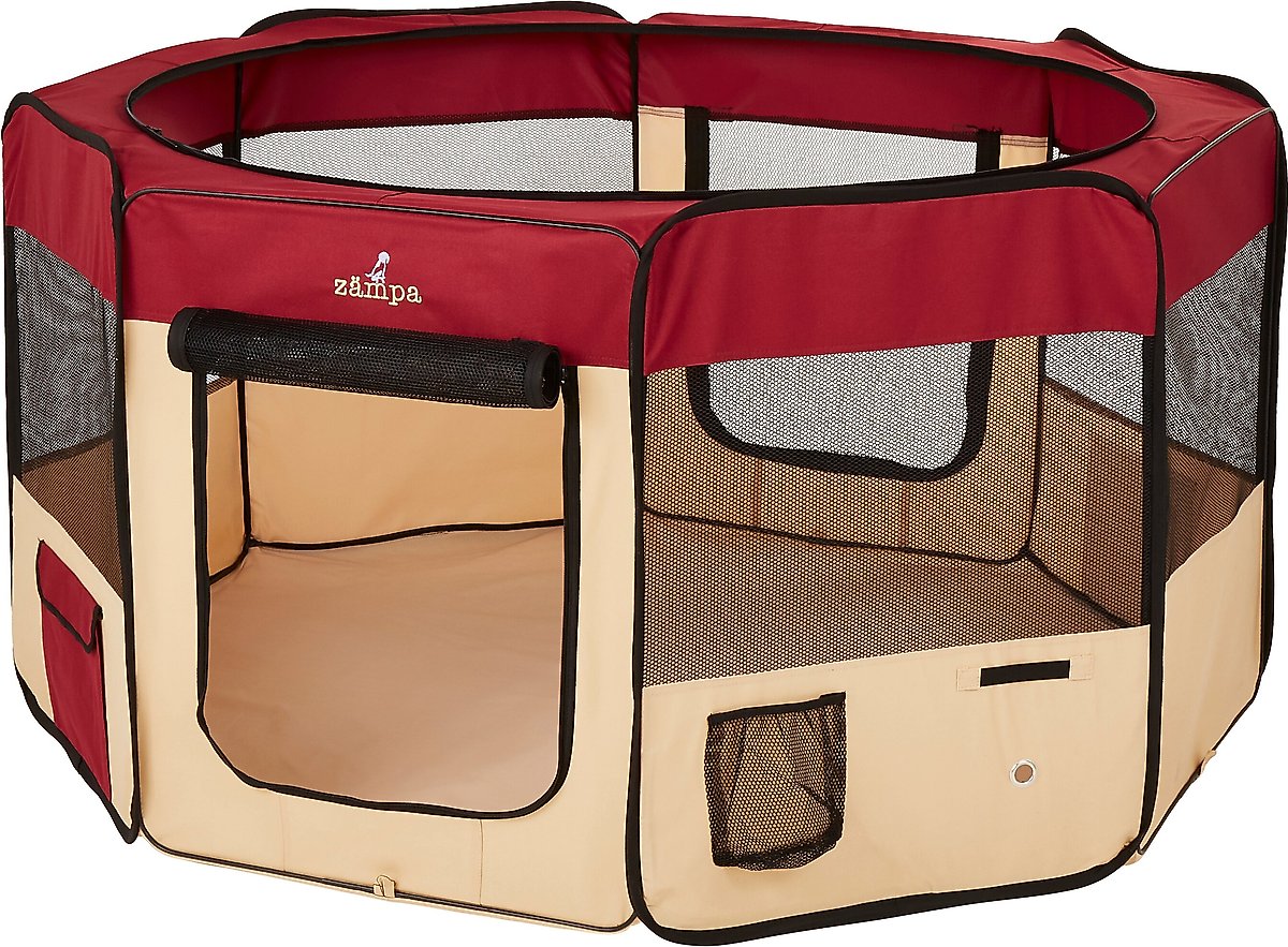 ZAMPA Pet Folding Softsided Dog & Cat Playpen, Red, Large