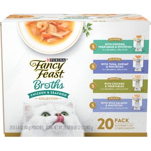 Fancy Feast Classic Collection Broths Variety Pack Complement Cat Food, 1.4-oz, case of 20