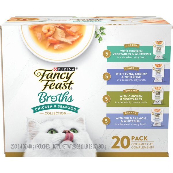 FANCY FEAST Classic Collection Broths Variety Pack Complement Lickable Wet Cat Food, 1.4oz