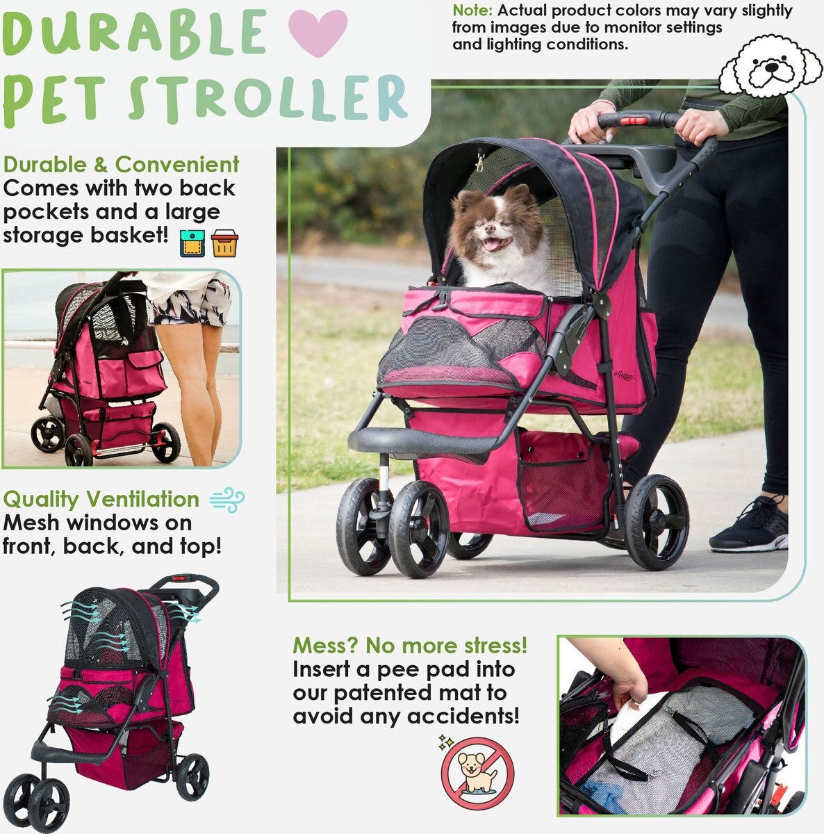 PETIQUE Dog & Cat Stroller, Razzberry