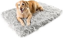 PawBrands PupRug Faux Fur Rectangular Orthopedic Pillow Dog Bed with Removable Cover, Gray, Large/X-Large slide 1 of 5