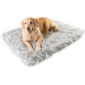 PawBrands PupRug Faux Fur Rectangular Orthopedic Pillow Dog Bed with Removable Cover, Gray, Large/X-Large