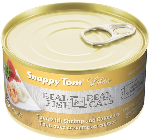 Snappy Tom Lites Tuna with Shrimp & Calamari Canned Cat Food, 5.5-oz can, case of 24 slide 1 of 1