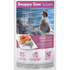 Snappy Tom Naturals Sardine Cutlet with Salmon Cat Food Pouches, 3.5-oz, case of 12