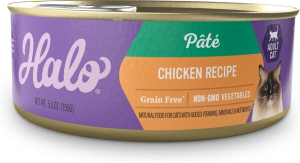 Halo Chicken Recipe Pate Grain-Free Indoor Cat Canned Cat Food, 5.5-oz, case of 12 slide 1 of 7