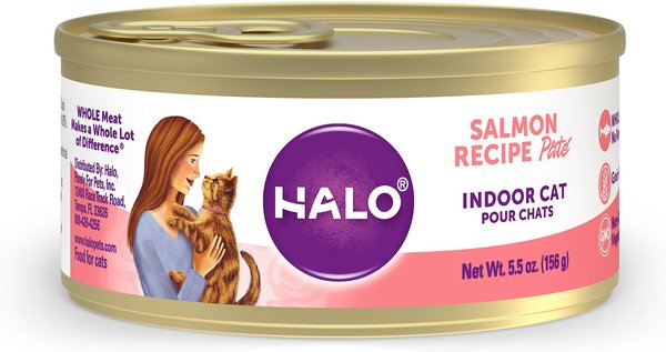 Halo Salmon Recipe Pate Grain-Free Indoor Cat Canned Cat Food, 5.5-oz, case of 12 slide 1 of 8
