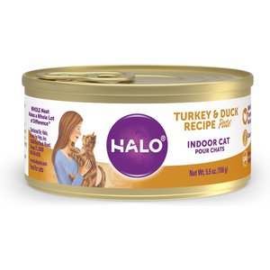 Halo Turkey & Duck Recipe Pate Grain-Free Indoor Cat Canned Cat Food, 5.5-oz, case of 12