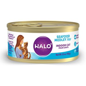 Halo Seafood Medley Pate Grain-Free Indoor Cat Canned Cat Food, 5.5-oz, case of 12