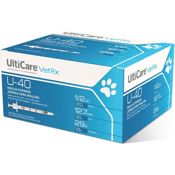 ULTICARE VETRX Insulin Syringes U40 12.7mm x 29G, 0.5cc, 100 syringes