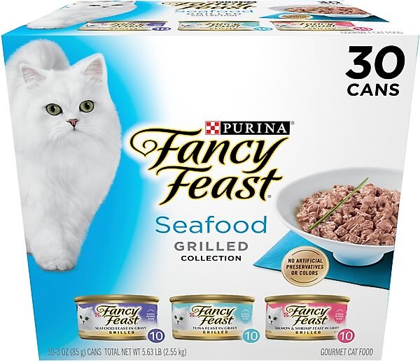 Fancy Feast Grilled Seafood Feast Variety Pack Canned Cat Food, 3-oz can, case of 30 slide 1 of 12
