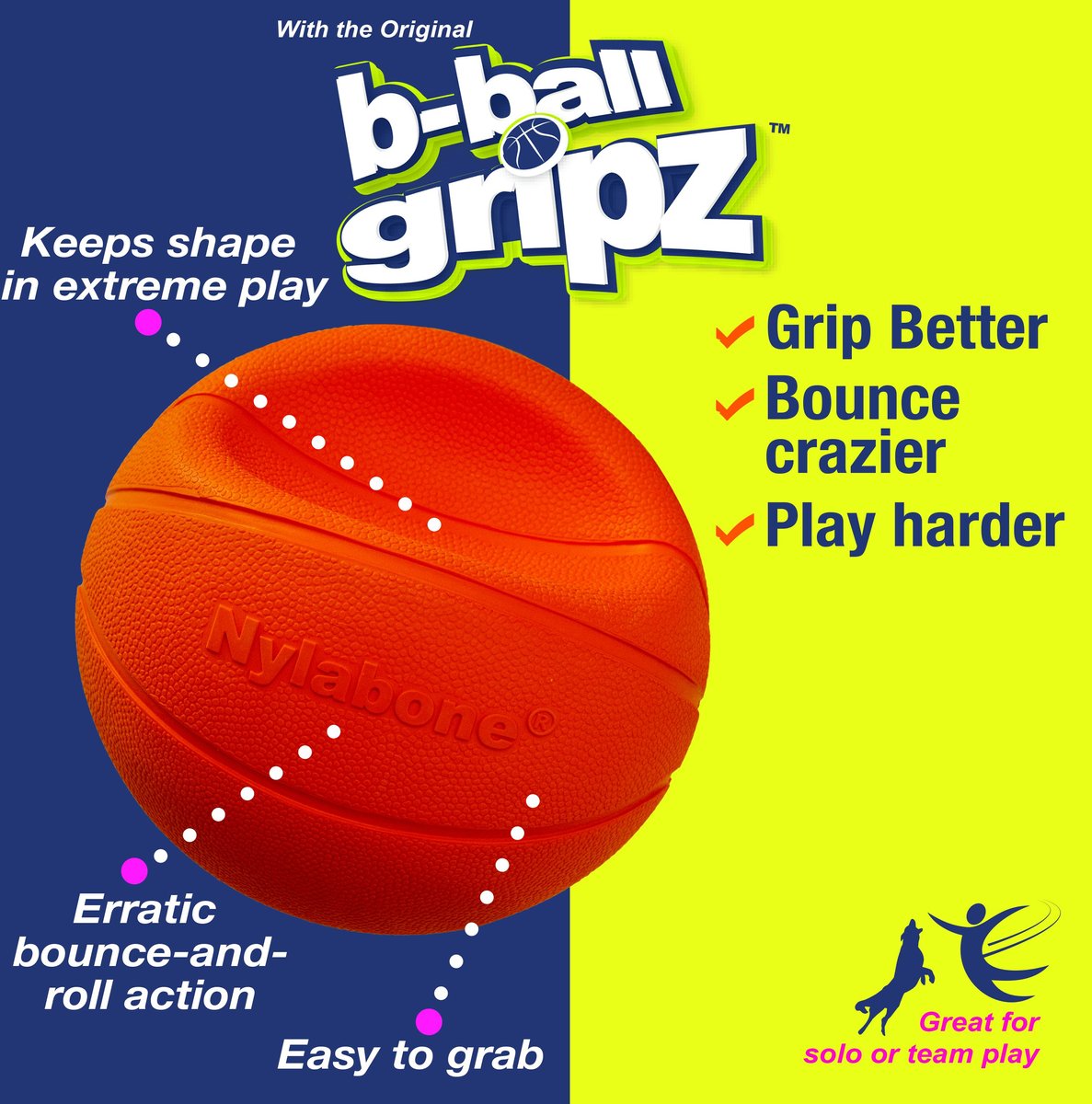 NYLABONE Power Play Basketball B Ball Gripz Dog Toy Large Chewy