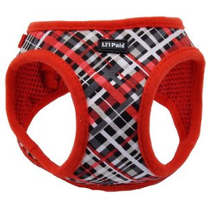 Li'l Pals Canvas Step In Back Clip Dog Harness, Red & Grey Plaid, 8 to 10-in chest