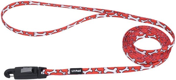 Li'l Pals E-Z Snap Patterned Dog Leash, Red & White Bones, 6-ft long, 3/8-in wide slide 1 of 6