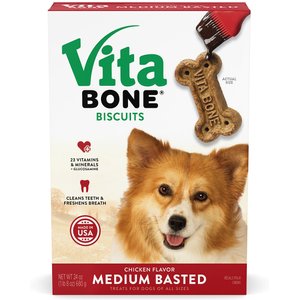 Vita Bone Chicken Flavor Basted Medium Crunchy Biscuit Dog Treats, 24-oz box