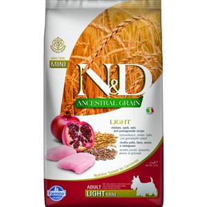 Farmina N&D Ancestral Grain Chicken & Pomegranate Mini Light Dry Dog Food, 5.5-lb bag