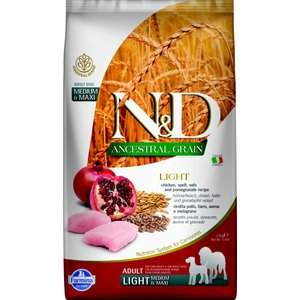 Farmina N&D Ancestral Grain Chicken & Pomegranate Medium & Maxi Adult Light Dry Dog Food, 5.5-lb bag