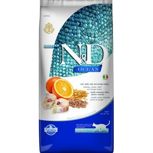 Farmina N&D Ocean Codfish, Spelt, Oats & Orange Adult Dry Cat Food, 11-lb bag