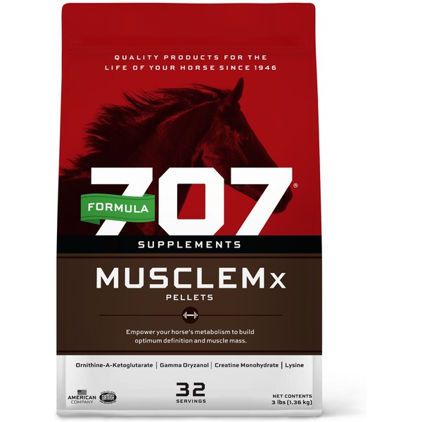 FORMULA 707 MuscleMx Muscle Care Hay Flavor Pellets Horse Supplement, 3lb bucket