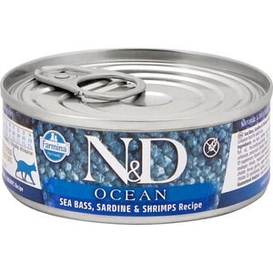 Farmina Natural & Delicious Ocean Sea Bass, Sardine & Shrimp Canned Cat Food, 2.8-oz can, case of 12