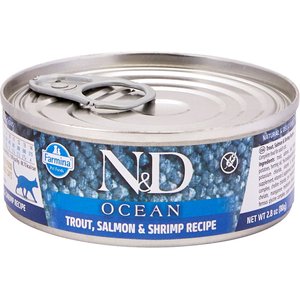 Farmina Natural & Delicious Ocean Trout, Salmon & Shrimp Canned Cat Food, 2.8-oz can, case of 12