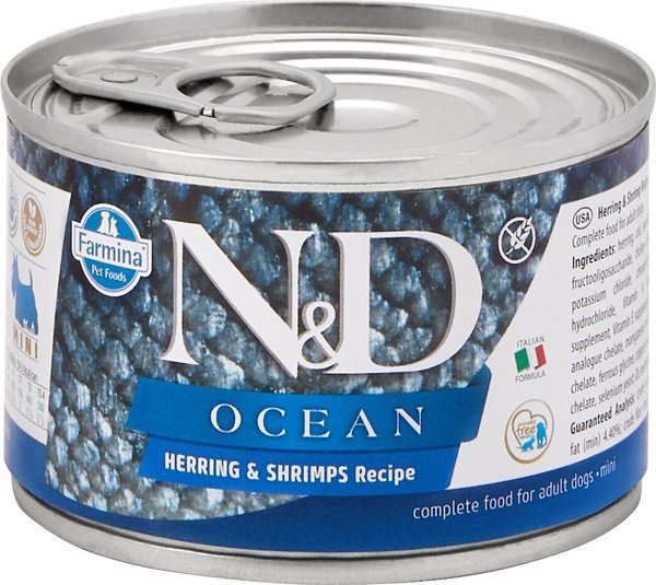 Farmina Natural & Delicious Ocean Herring & Shrimps Canned Dog Food, 4.9-oz can, case of 6 slide 1 of 5