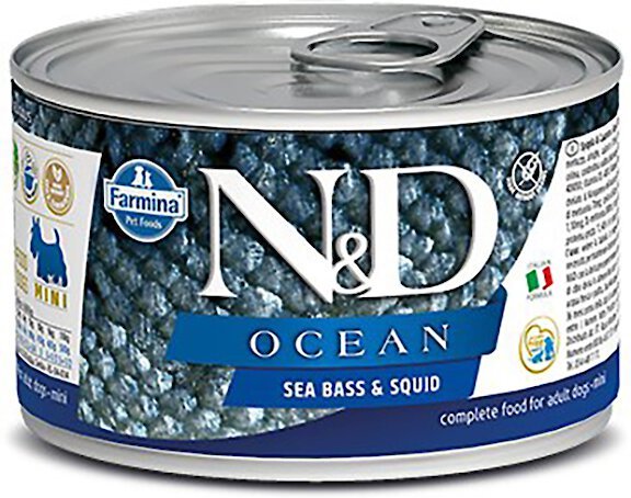 Farmina Natural & Delicious Ocean Seabass & Squid Canned Dog Food, 4.9-oz can, case of 6 slide 1 of 4