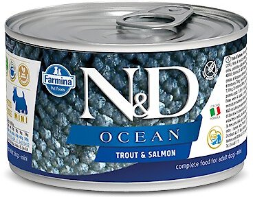 Farmina Natural & Delicious Ocean Trout & Salmon Canned Dog Food, 4.9-oz can, case of 6 slide 1 of 4